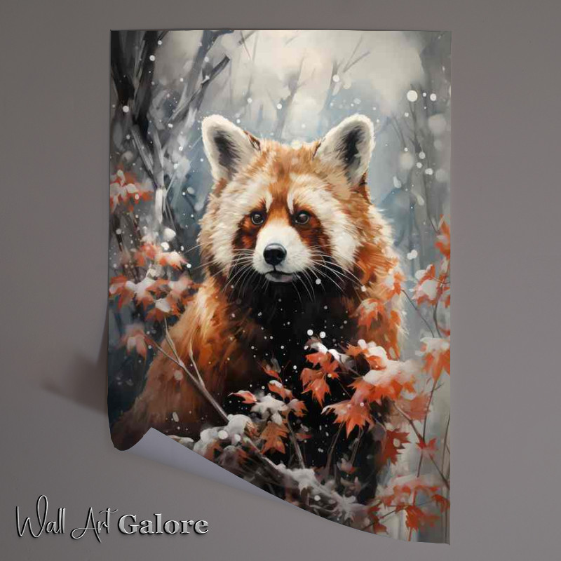 Buy Unframed Poster : (Red Panda Bear in the winter snow drops)