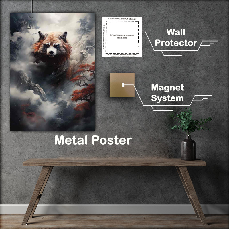Buy Metal Poster : (Red Panda With fog and mountains)
