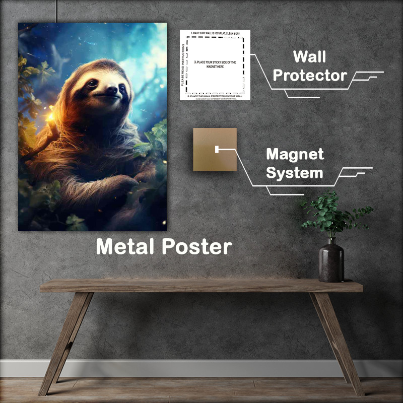 Buy Metal Poster : (Sloth at night with space like background)