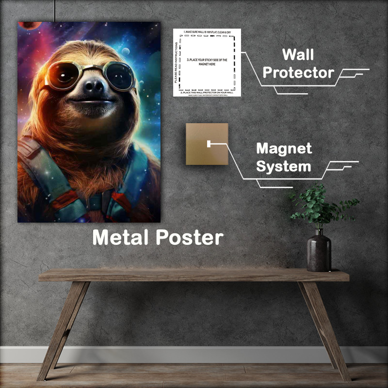 Buy Metal Poster : (Sloth in space wearing glasses very hip)