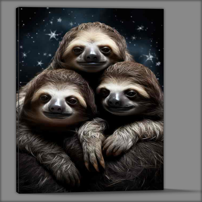 Buy Canvas : (Sloths having a cuddle in the midnight sky with stars)