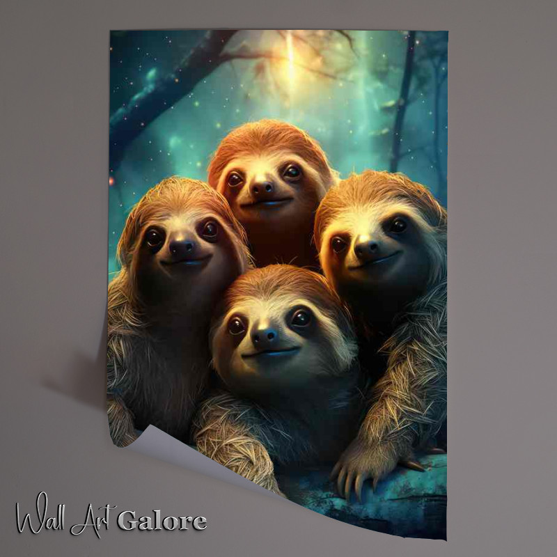 Buy Unframed Poster : (Sloths in the nightscape with a star light background)