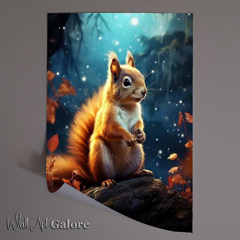 Buy Unframed Poster : (Squirrel on a branch looking for nuts in the autumn)