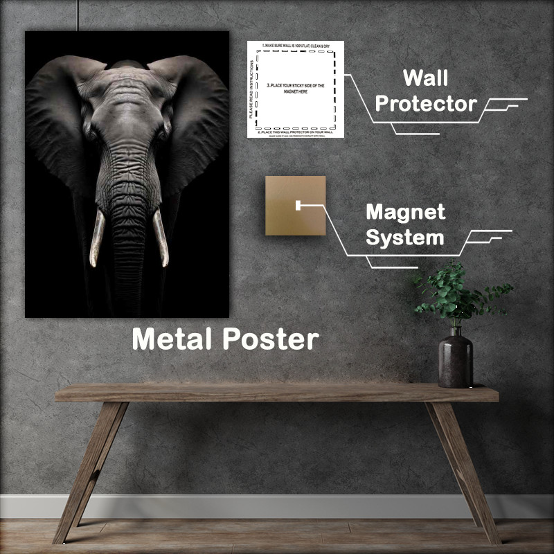Buy Metal Poster : (Sturdy Face Elephant in black and white)