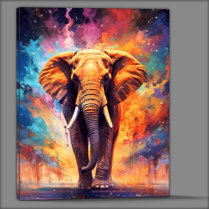 Buy Canvas : (Sunstone Stampede The Elephant embrased in magic colours)