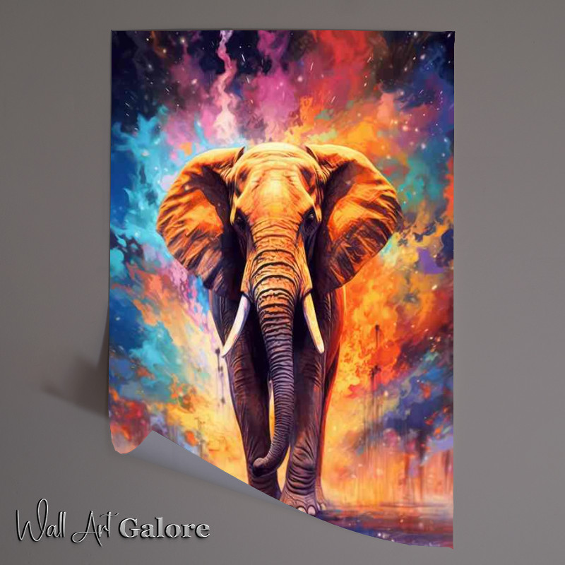 Buy Unframed Poster : (Sunstone Stampede The Elephant embrased in magic colours)