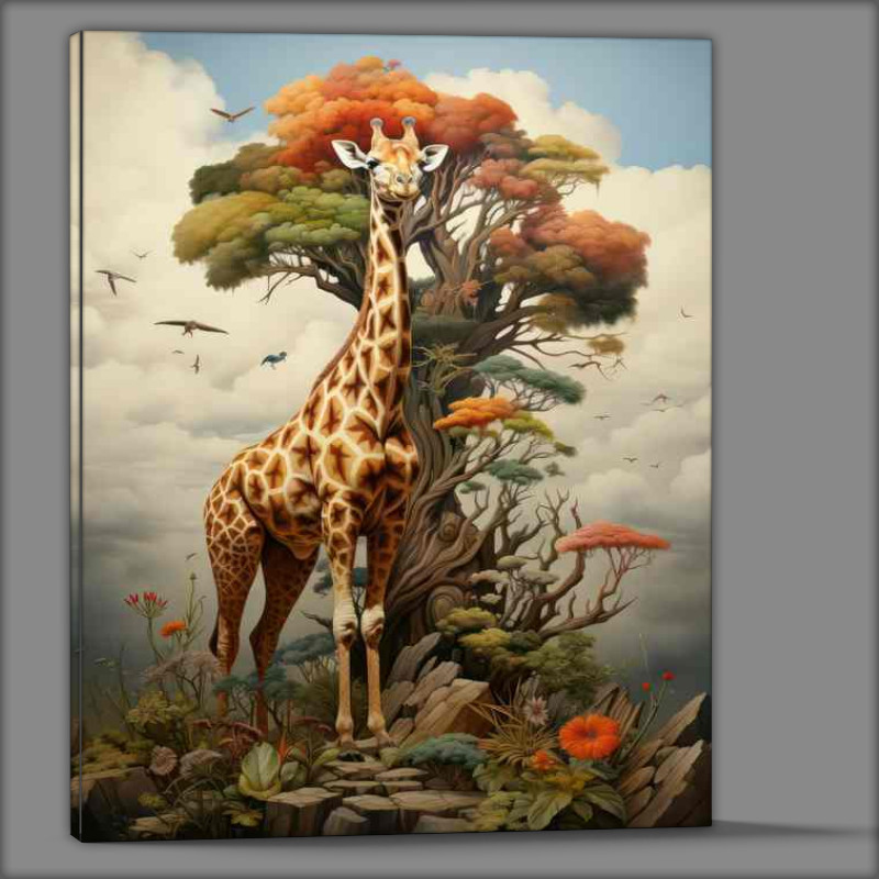 Buy Canvas : (The Coloured tree With a giraffe standing in fornt of it)