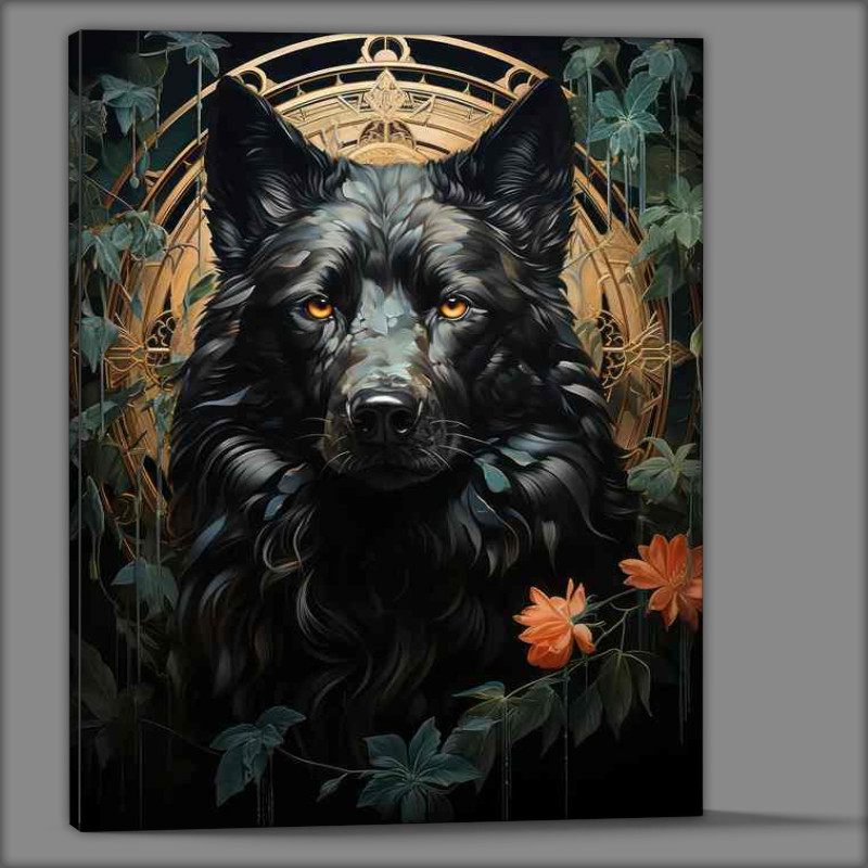 Buy Canvas : (The Rare Black Wolf spiritual dreamy flowers)