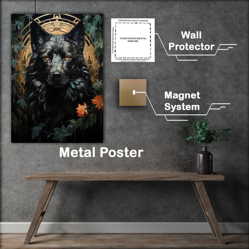Buy Metal Poster : (The Rare Black Wolf spiritual dreamy flowers)