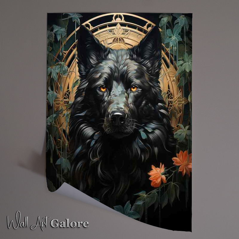 Buy Unframed Poster : (The Rare Black Wolf spiritual dreamy flowers)