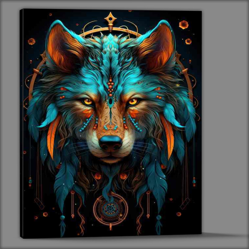 Buy Canvas : (The Wolf Dreamcatcher with neon blue style colours)