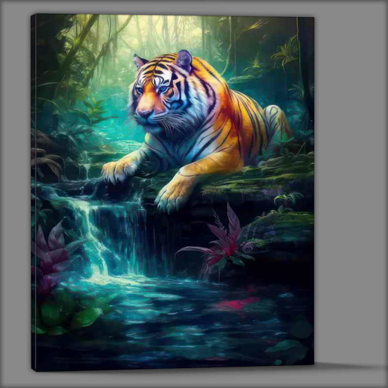 Buy Canvas : (Tiger getting his paws wet in the waterfall)