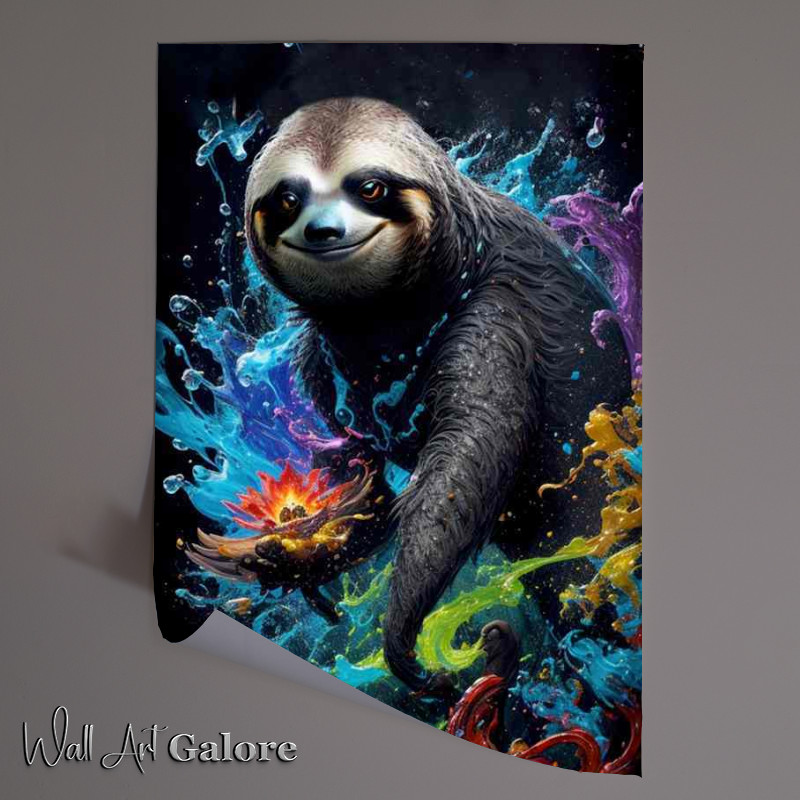 Buy Unframed Poster : (Tranquil Tones of the Sloth with the colourful splash art)