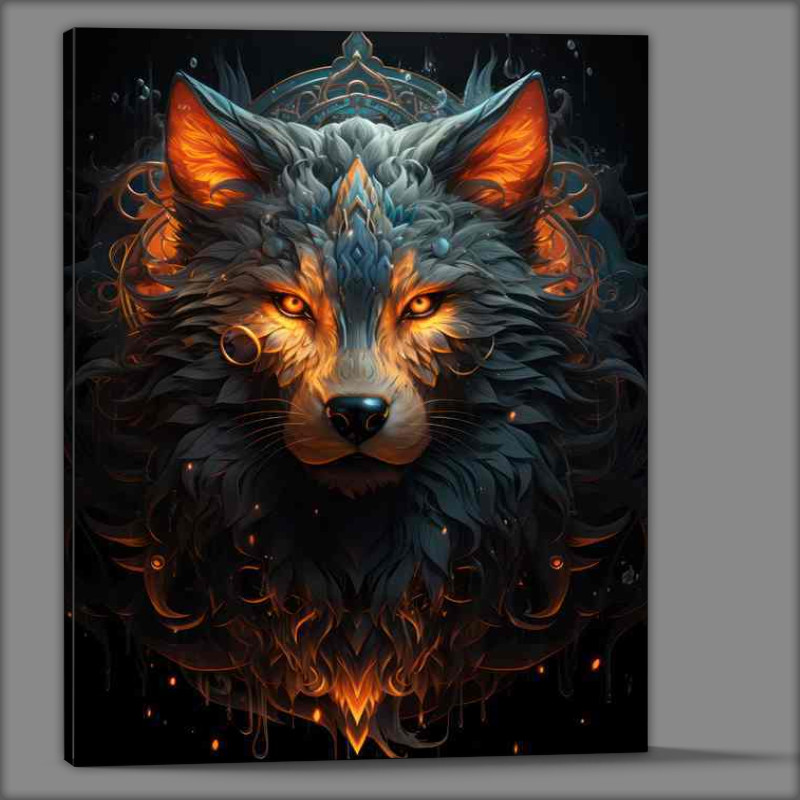 Buy Canvas : (Tribal wolf glowing with ref fire colours)