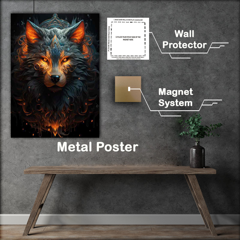Buy Metal Poster : (Tribal wolf glowing with ref fire colours)