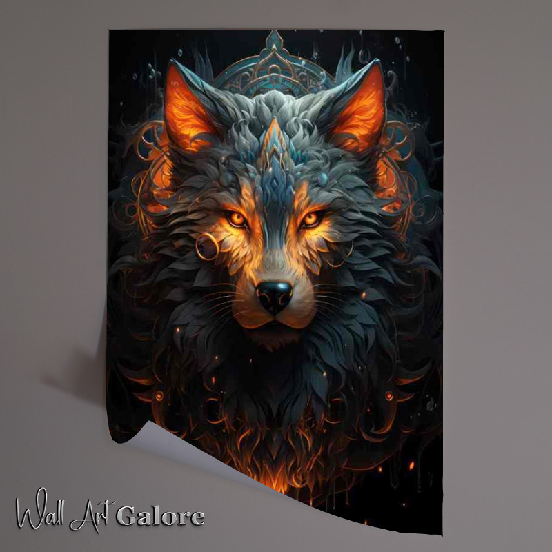 Buy Unframed Poster : (Tribal wolf glowing with ref fire colours)