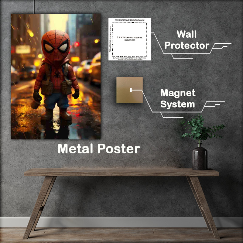 Buy Metal Poster : (A little spider man standing in the traffic)