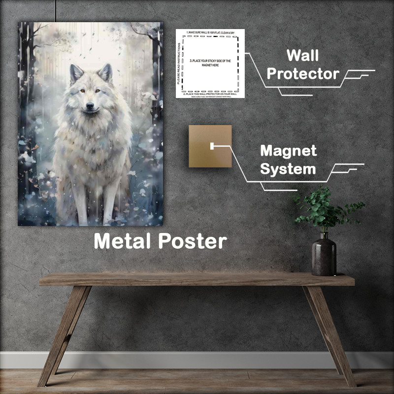 Buy Metal Poster : (Winter wolf in the woods with snow falling)