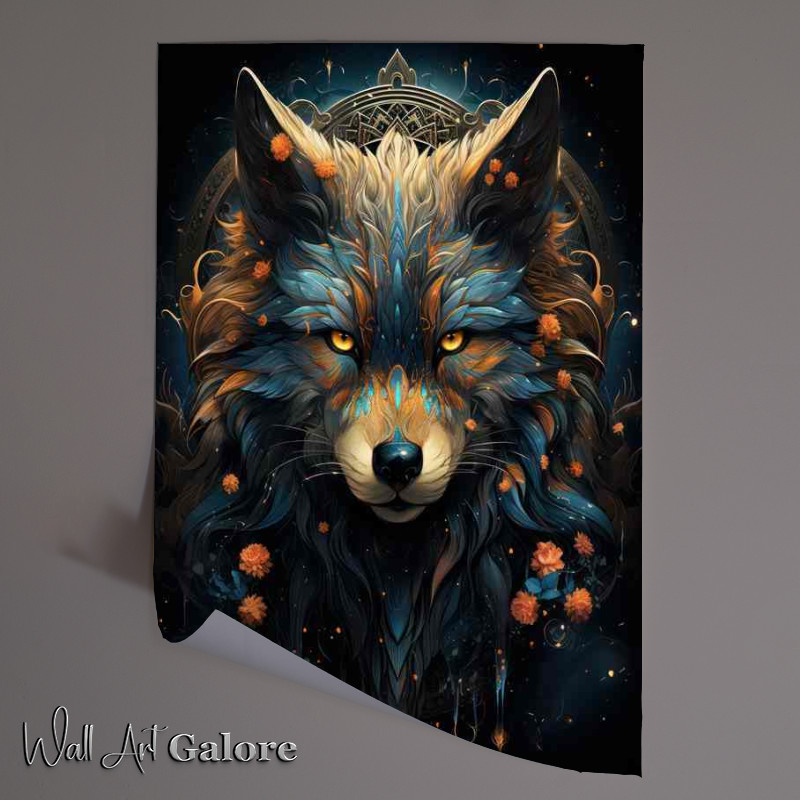 Buy Unframed Poster : (Wolf Surrounded by starry skies at night with flowers)