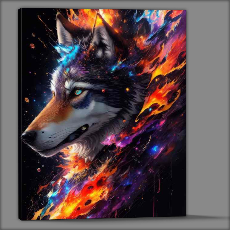 Buy Canvas : (Wolf alinged with the nebula space splash art style)