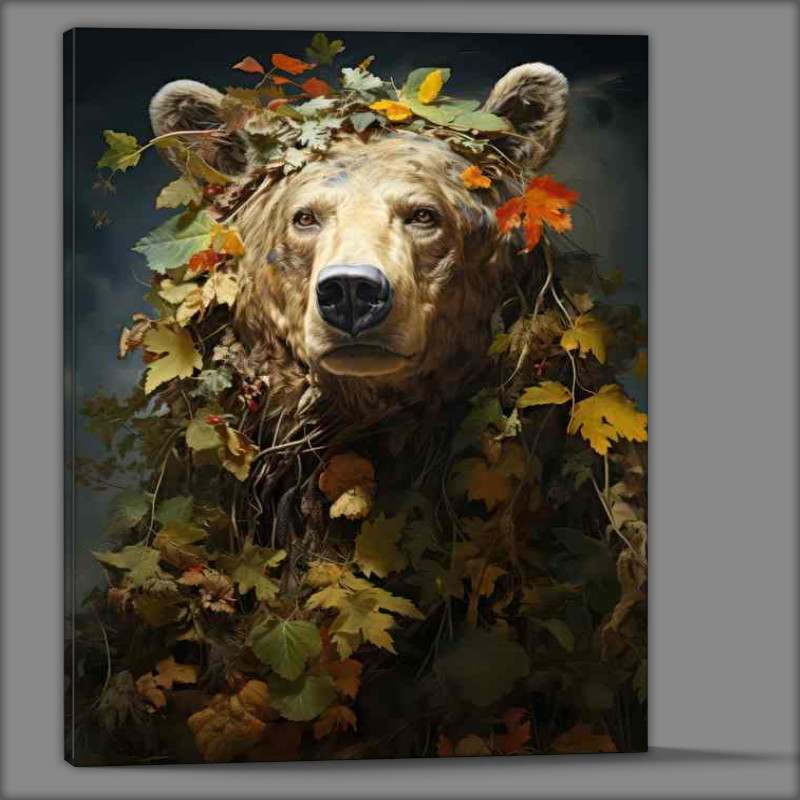 Buy Canvas : (brown Bear encased in a bunch of leaves)
