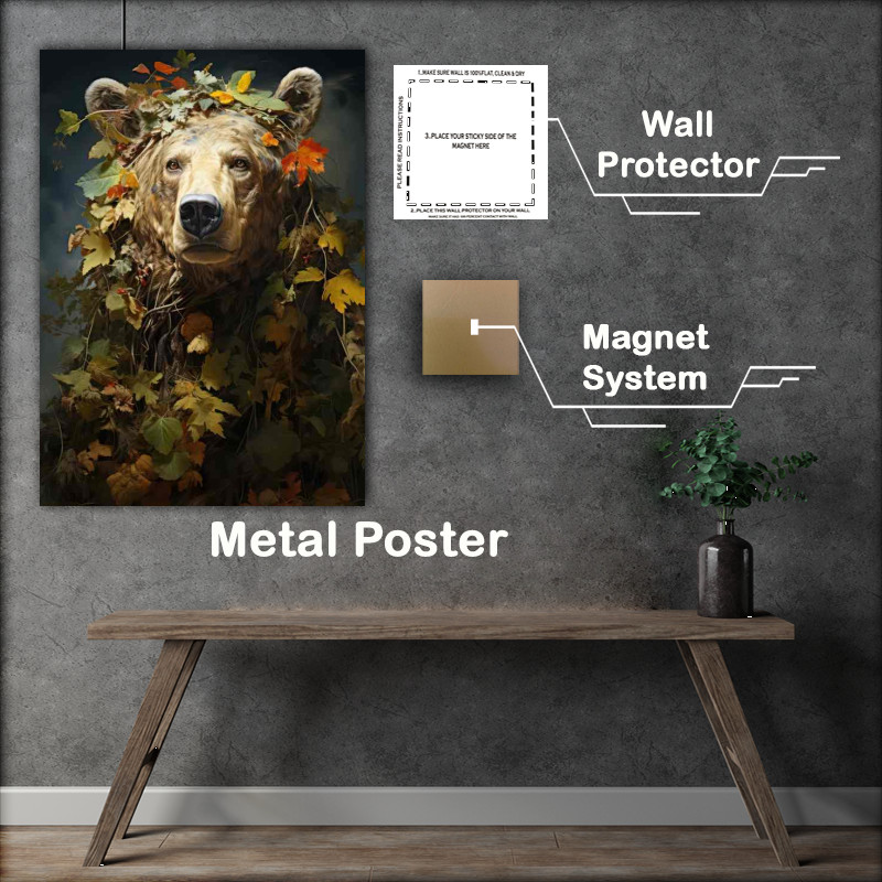 Buy Metal Poster : (brown Bear encased in a bunch of leaves)