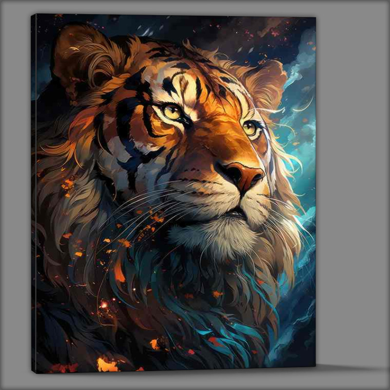 Buy Canvas : (painted tiger with nice colours and embers flowing)
