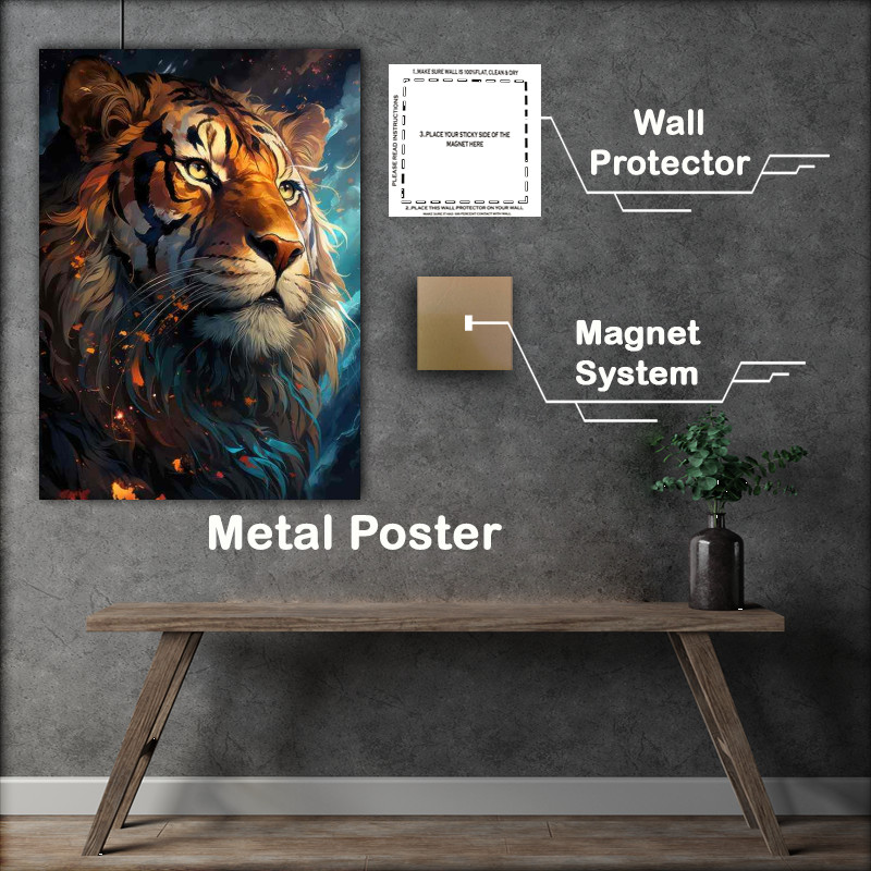 Buy Metal Poster : (painted tiger with nice colours and embers flowing)