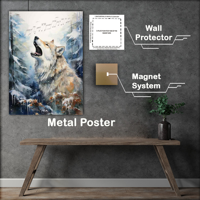 Buy Metal Poster : (winter wolf howling in the forest)