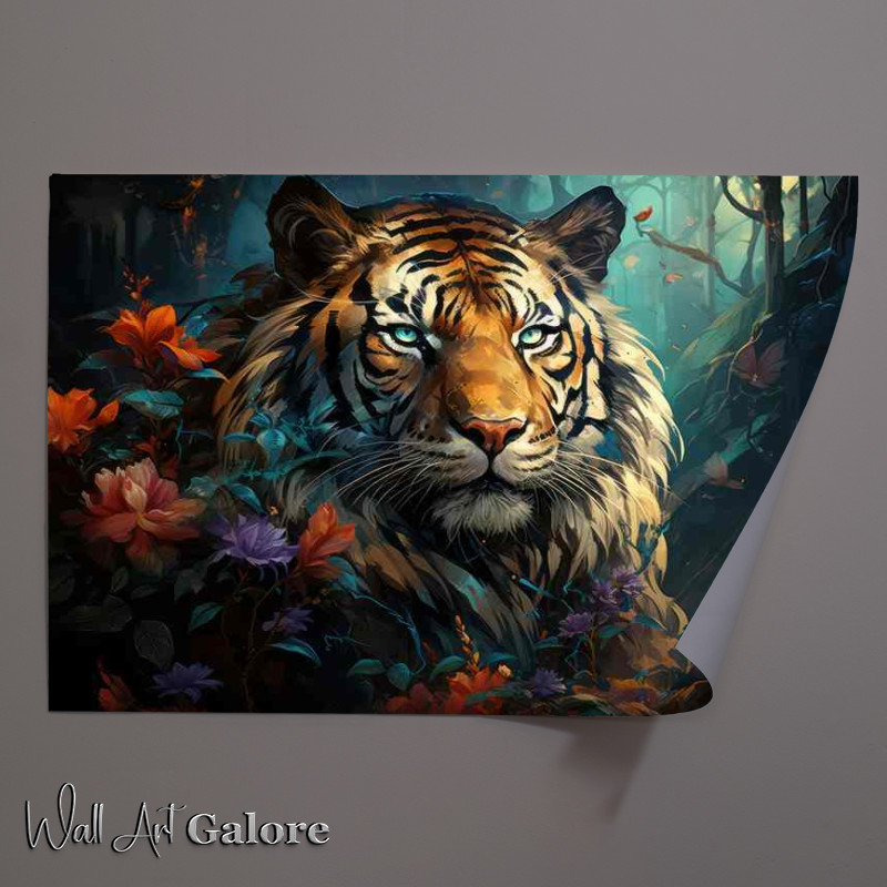 Buy Unframed Poster : (A Painted style Tiger surrounded by colourful flowers)