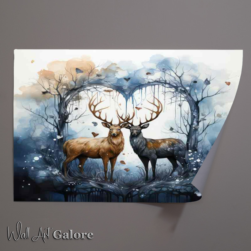 Buy Unframed Poster : (A Pair Of Stag Deers in the love tree)