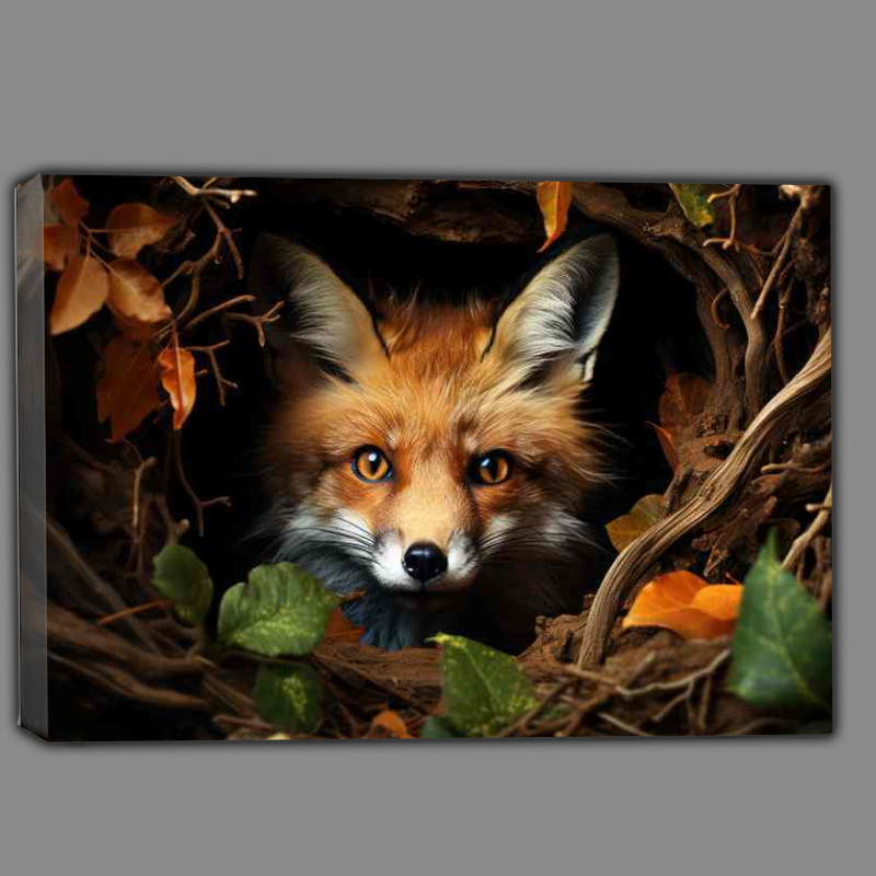Buy Canvas : (A fox inside the hole in the woodlands)