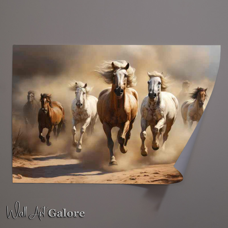Buy Unframed Poster : (A group of horses galoping across the land kicking up dirt)