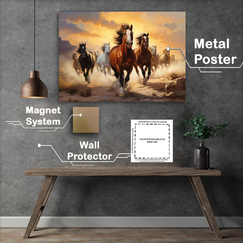 Buy Metal Poster : (A group of horses running across hte palnes)