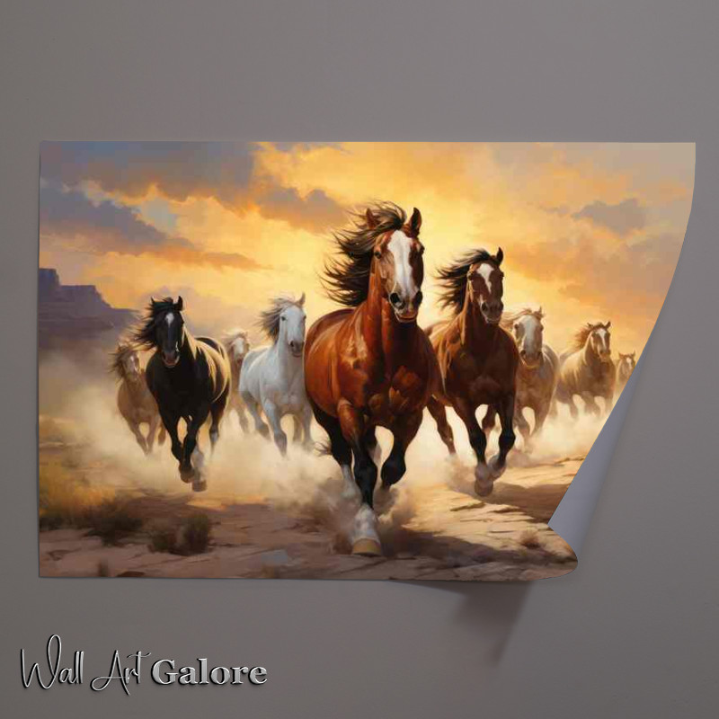 Buy Unframed Poster : (A group of horses running across hte palnes)