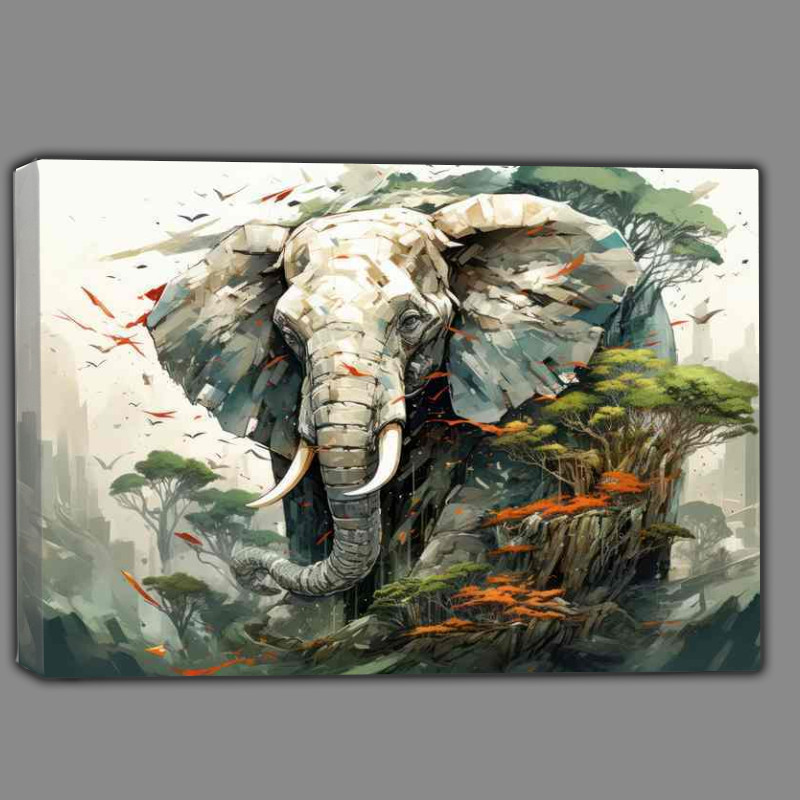 Buy Canvas : (An Elephant on a mountain scene with forest trees)