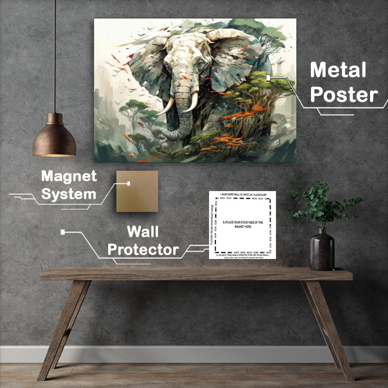 Buy Metal Poster : (An Elephant on a mountain scene with forest trees)