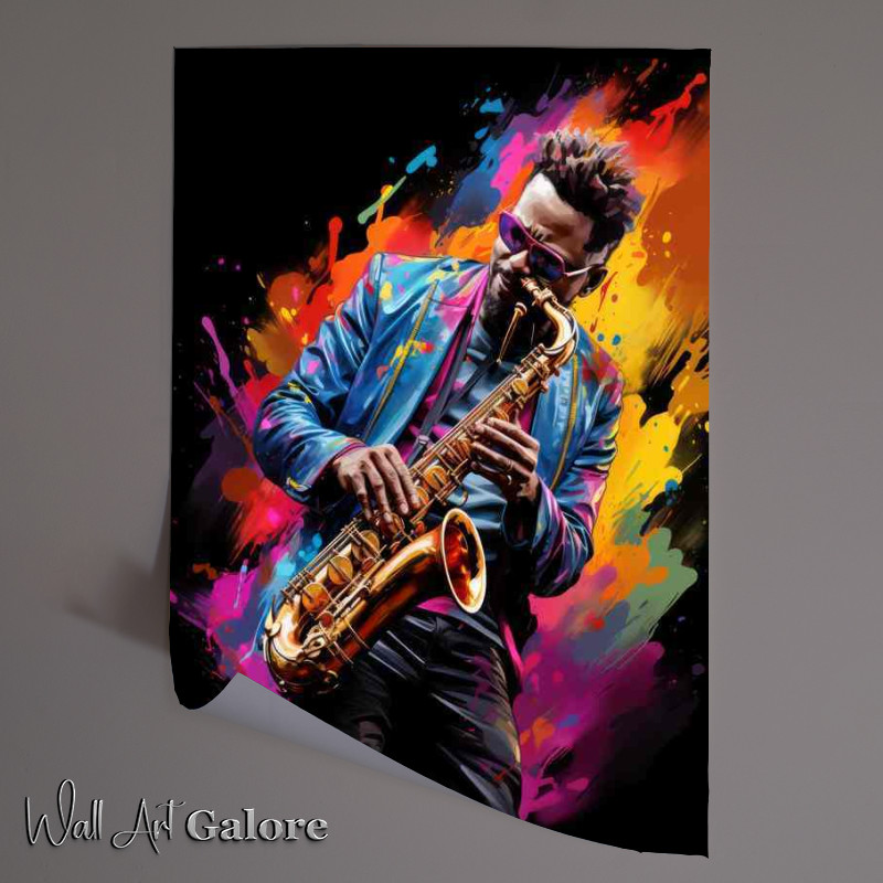 Buy Unframed Poster : (Playing saxophone along with coloir splash)