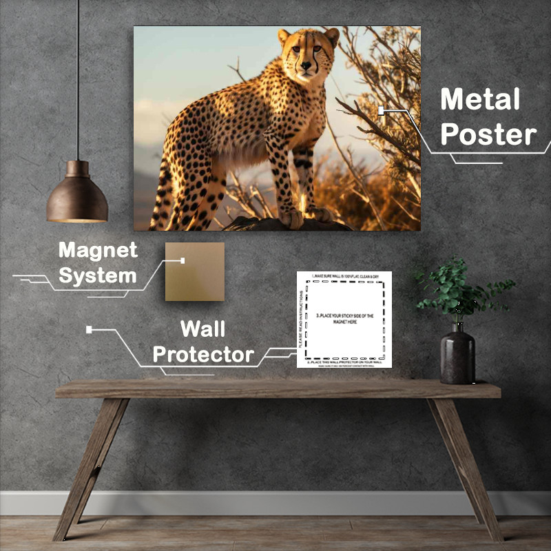Buy Metal Poster : (Cheetah standing on a rock overlooking the survanna)