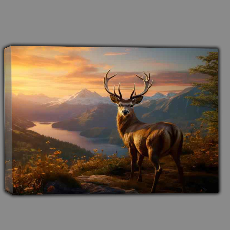 Buy Canvas : (Deer By the river on a mountain top)