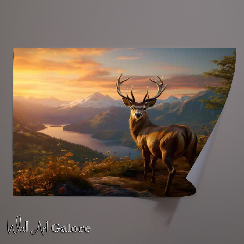 Buy Unframed Poster : (Deer By the river on a mountain top)