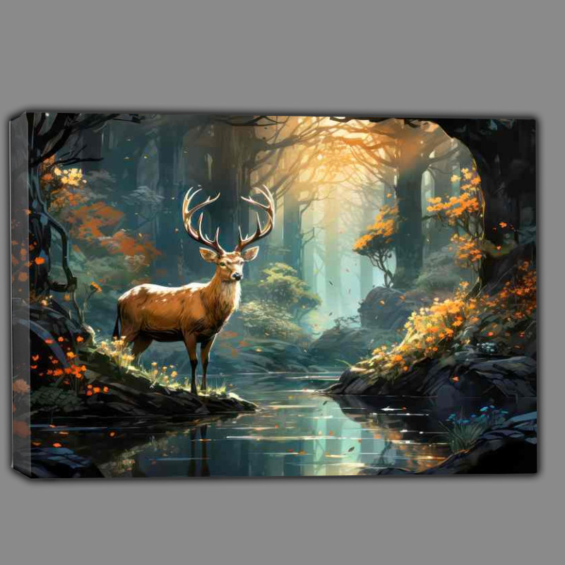 Buy Canvas : (Deer in the forest by the stream)