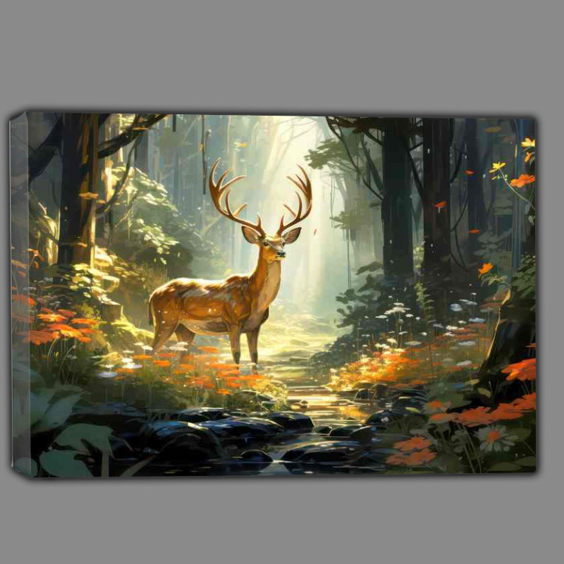 Buy Canvas : (Deer in the woodland by the stream)