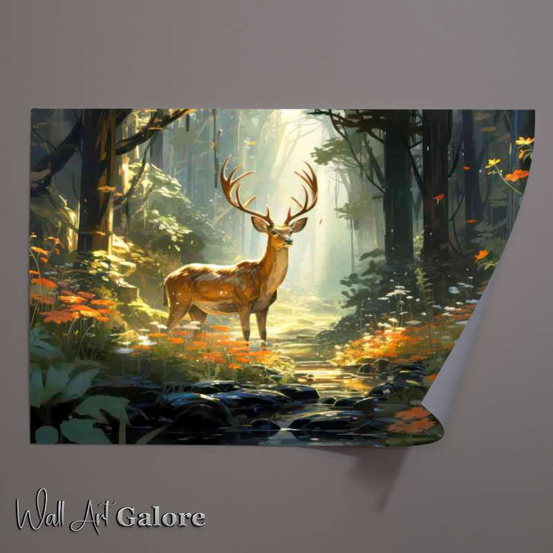 Buy Unframed Poster : (Deer in the woodland by the stream)