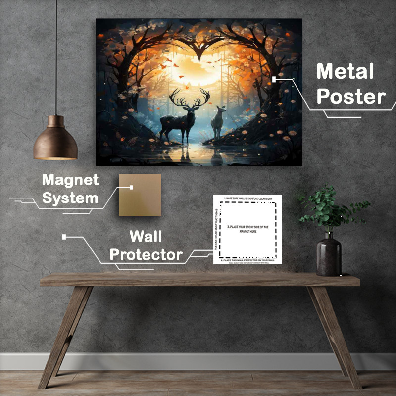 Buy Metal Poster : (Deer reflections by the lake)