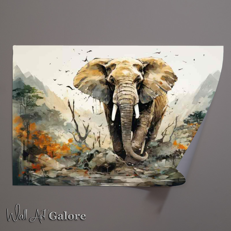 Buy Unframed Poster : (Elephant walking through the vally of mountains)