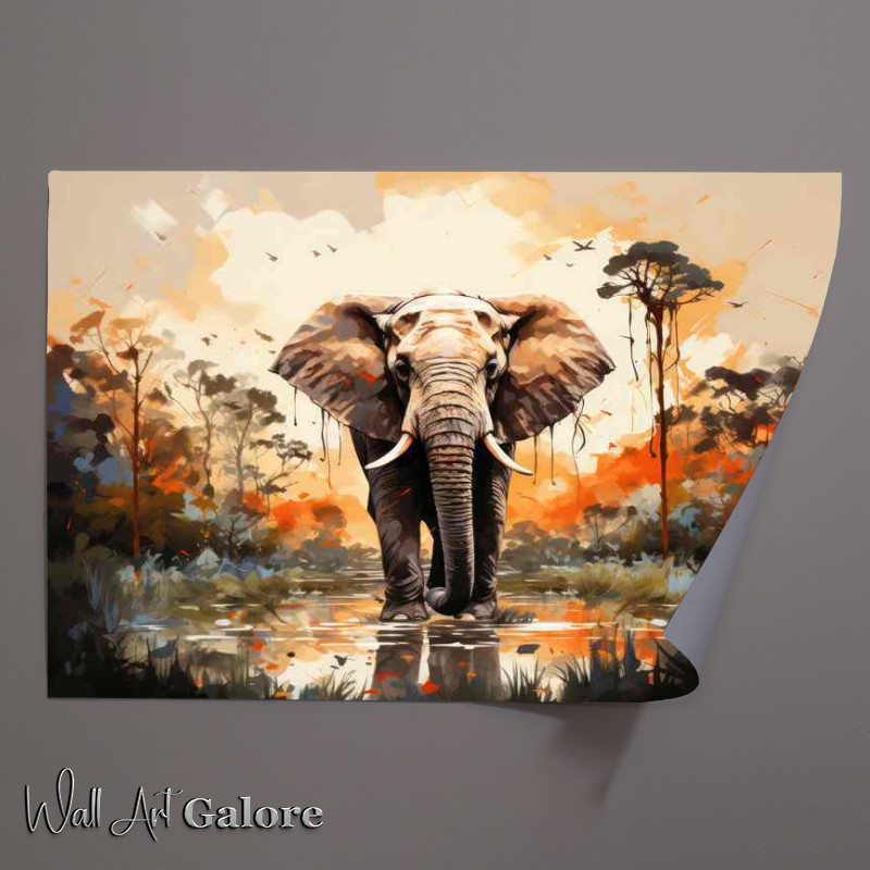 Buy Unframed Poster : (Elephant with reflections in the water stream)