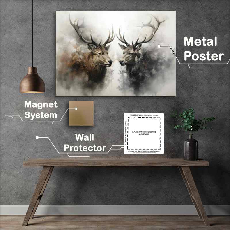 Buy Metal Poster : (Elks In the morining mist watercolour style art)