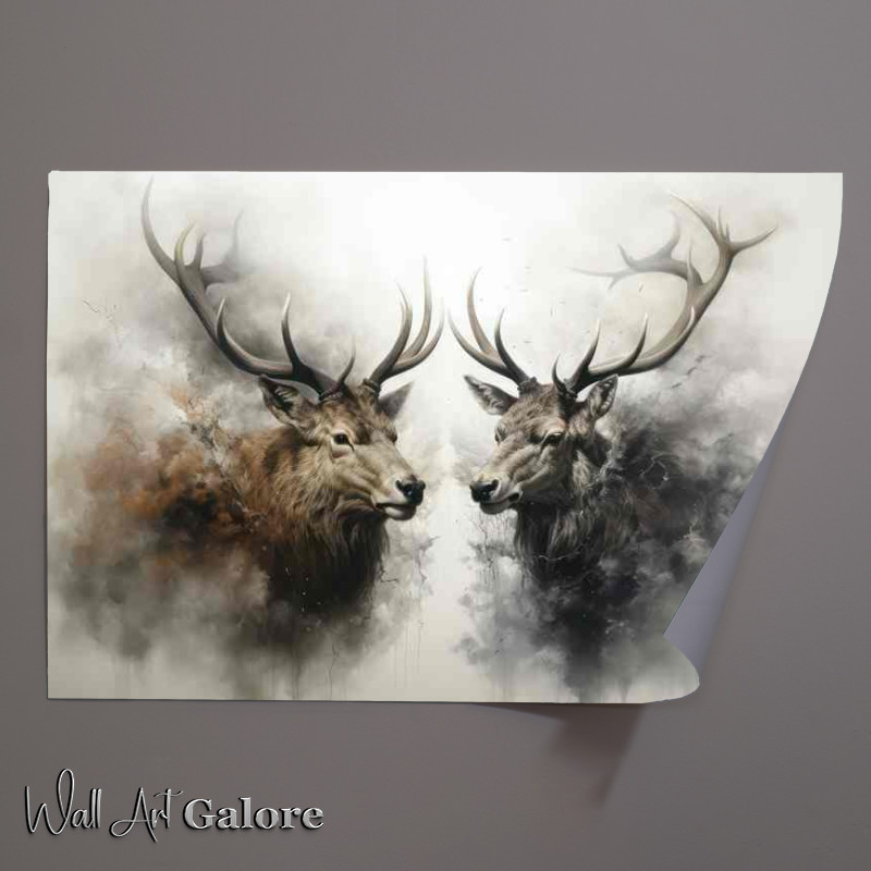 Buy Unframed Poster : (Elks In the morining mist watercolour style art)