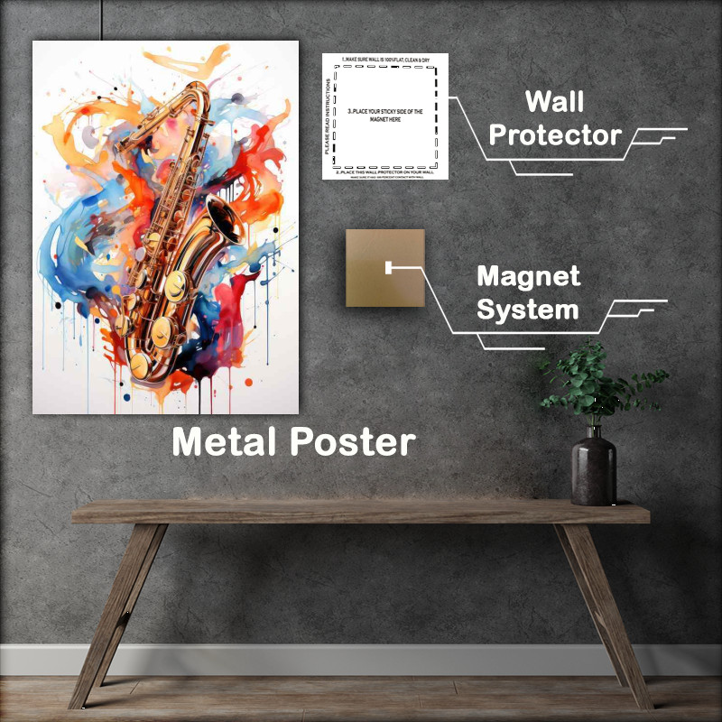 Buy Metal Poster : (Saxography painting sax splatters colour splash)